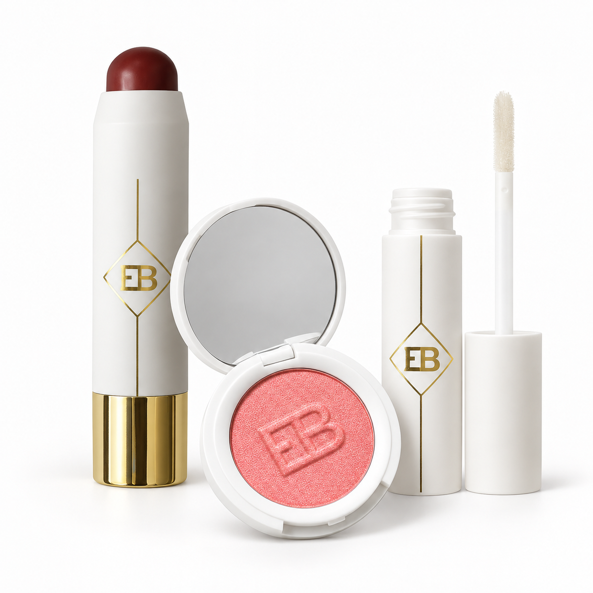 Glow Essentials Kit: Multistick Dried Rose, Powder Blush Sunset y Brow Fixer con su aplicador. Los tonos de color son elegibles.