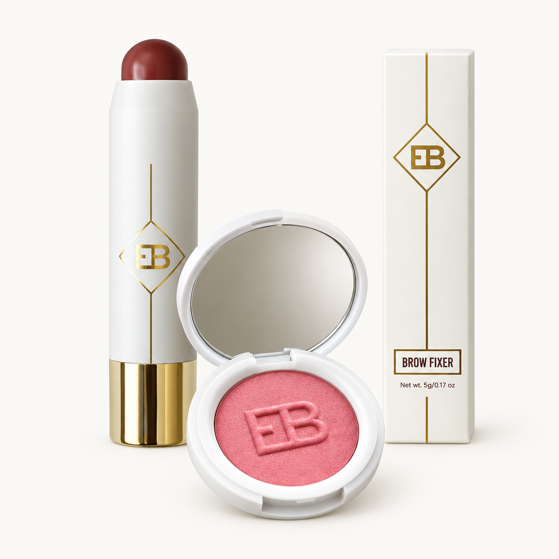 Glow Essentials Kit con Multistick Dried Rose, Powder Blush Dried Rose y Brow Fixer.